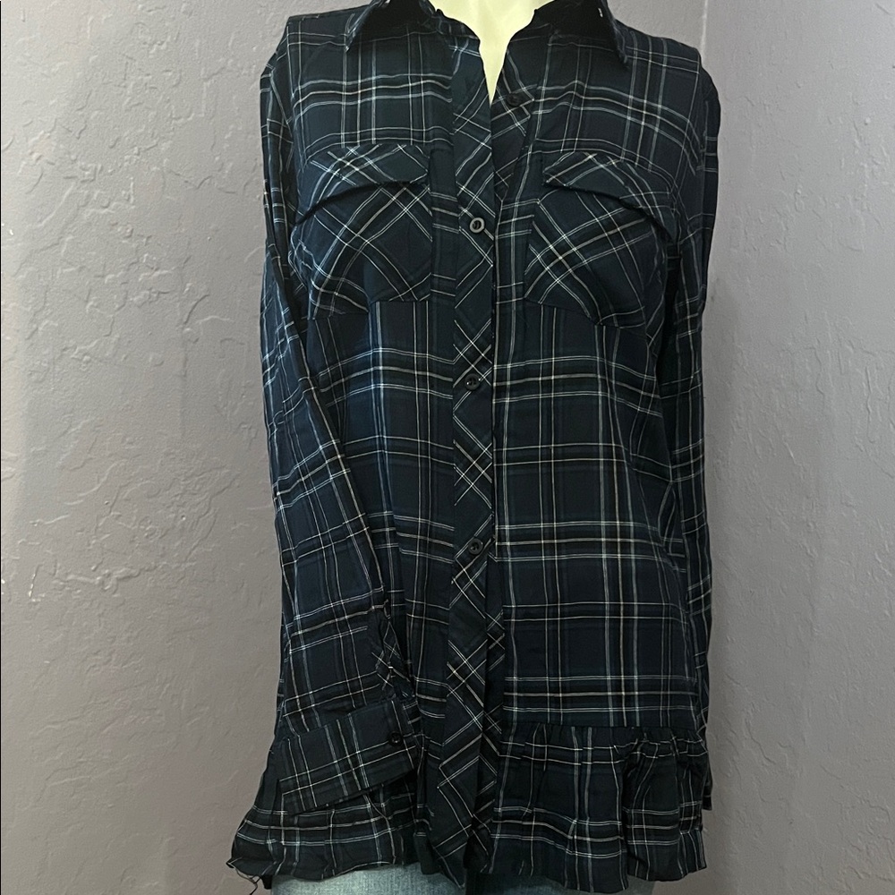 Suzanne Betro Navy Plaid Button-Down Shirt